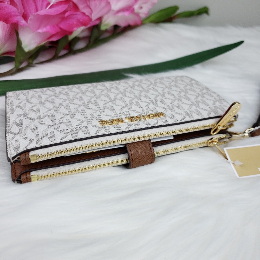 🌺NWT Michael Kors double zip wristlet Vanilla MK - Picture 4 of 7